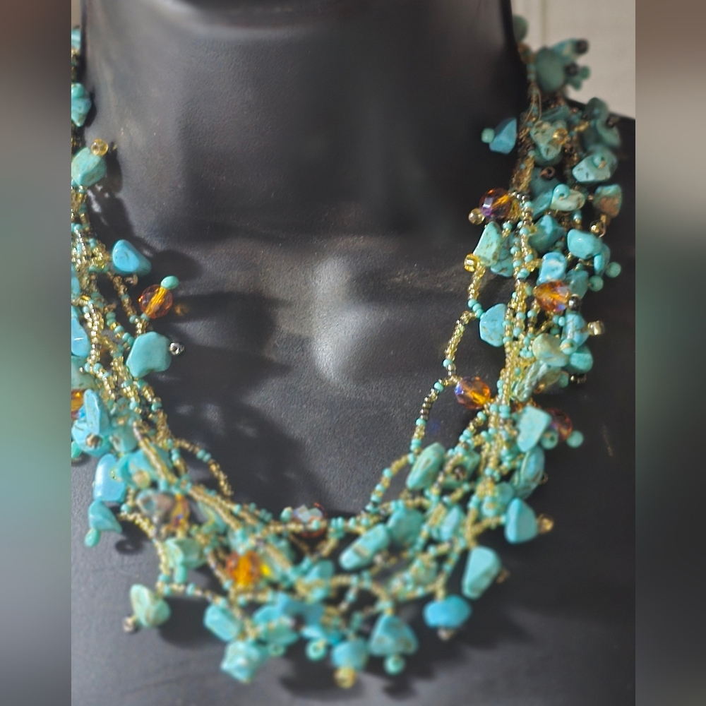 Turquoise and Gold Beaded Necklace